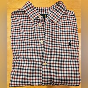 Ralph Lauren boys long sleeve button down shirt red/white/blue plaid L (14-16)